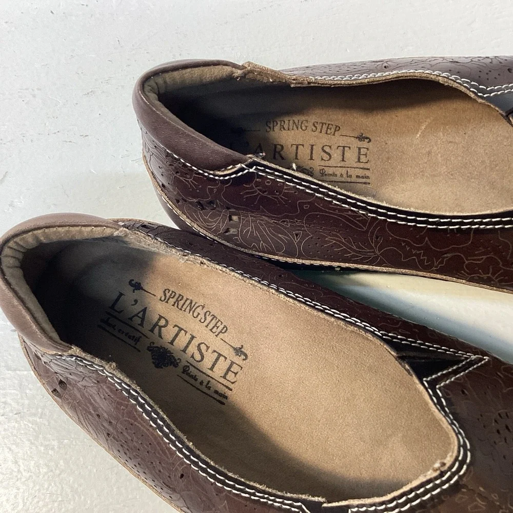 Spring Step‎ L'Artiste Libora Brown Leather SlipOn Shoes Womens Sz 8 Comfort